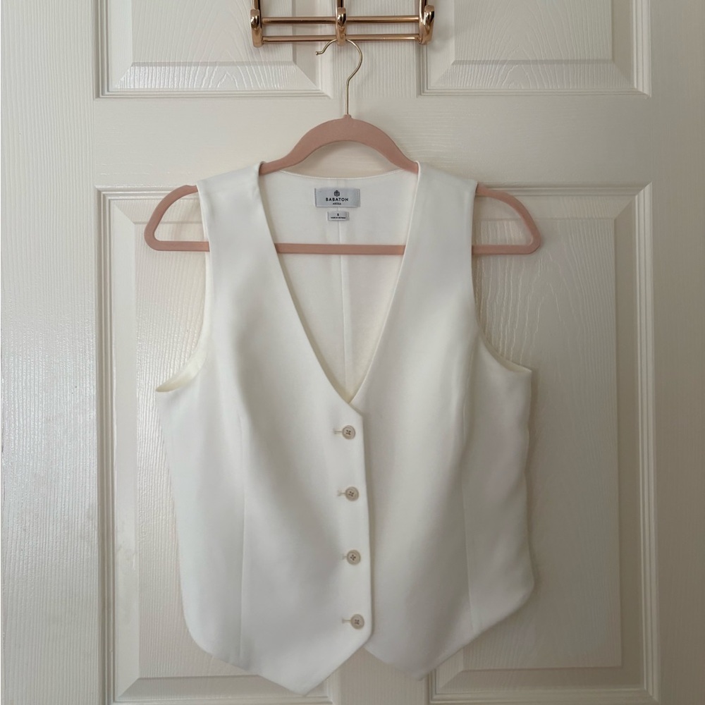 Aritzia Babaton Button-Front White Vest Size 8 Classy
